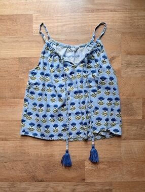 Midnight Sky Light Blue Floral Tassel Cami Top